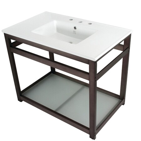 Fauceture VWP3722W8B5 37-Inch Ceramic Console Sink (8-Inch, 3-Hole), White/Oil Rubbed Bronze VWP3722W8B5
